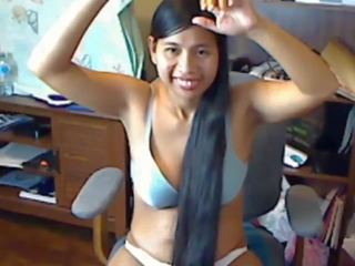 Pleasant Long Haired Asian Striptease and Hairplay: HD dirty movie da